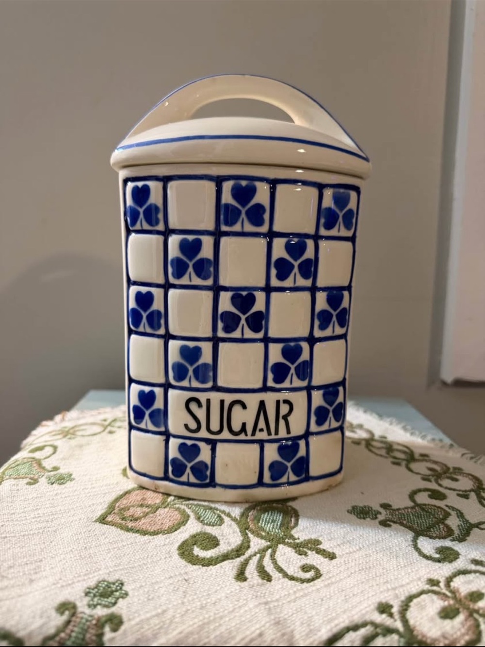 Blue and White Ceramic Sugar Canister